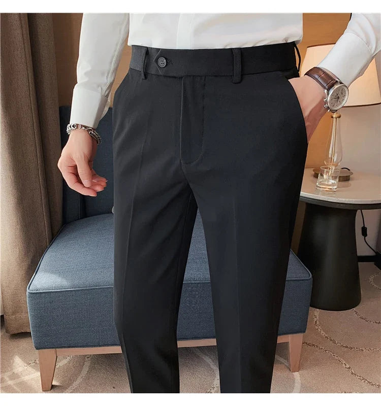 Autumn Winter New Embroidered Business Formal Pants Men Fashion Wedding Slim Fit Trousers High Quality Solid Social Suit Pants