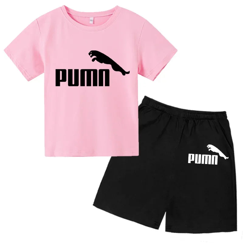 3-12Y Kids Summer Casual Letter Print 2-Piece Set Soft T-Shirt & Pants Suits for Boys & Girls