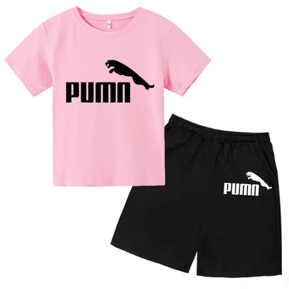 3-12Y Kids Summer Casual Letter Print 2-Piece Set Soft T-Shirt & Pants Suits for Boys & Girls
