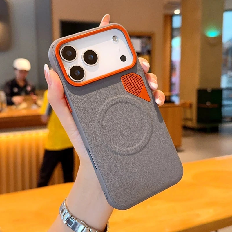 Iphone 17 Pro Máx Case ELVEV Magnetic Luxury PU Leather Heat Dissipation Protection Cover for iPhone 17, Air