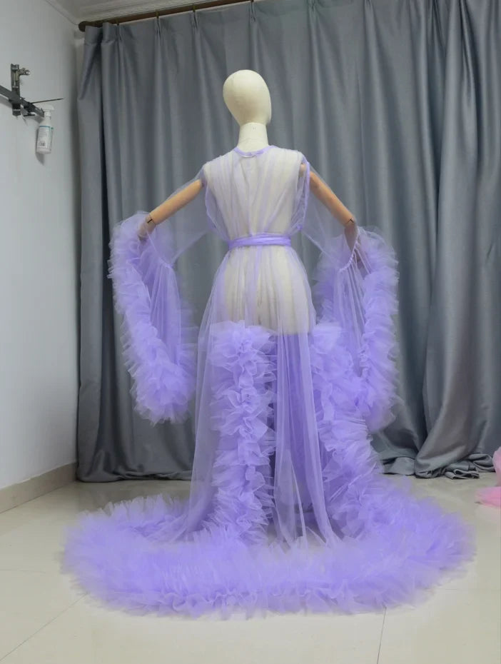 Tulle Robe Perspective Through Long Dressing Gowns Fluffy Maternity Dress Photoshoot Bride's Boudoir Dress Custom Size Color