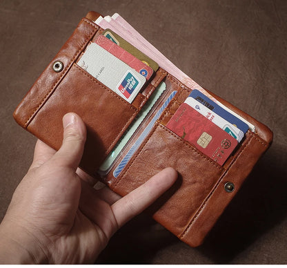 Vintage Genuine Leather Wallet For Men Women Zipper Coin Purse Driver License ID Card Holder Short Bifold Cowhide Purse