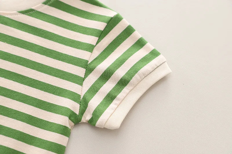 Children Summer Fashion Baby Boy Clothes outfits Striped T Shirt+Bib Shorts 2pcs/Set Toddler Girl Casual Costume Kids Tracksuits