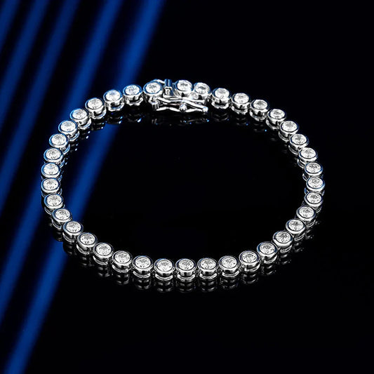 Bracelet de tennis en moissanite ronde D VVS1, plaqué or 18 carats en argent sterling 925, avec GRA, pour femmes et hommes