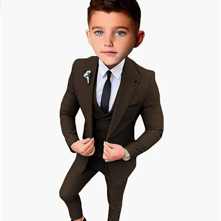 Boys Formal Slim Fit Suits 3 Pieces Holiday Celebration Outfit,Autumn Long Sleeve Kids Peak Lapel Suit Set Wedding Guest Wear