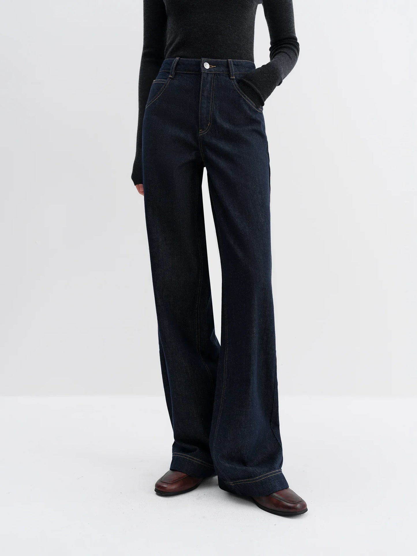 Straight High Waist Jeans for Women Winter Solid Simple All-match 2025 New Long and Short Versatile Pants Korean Style