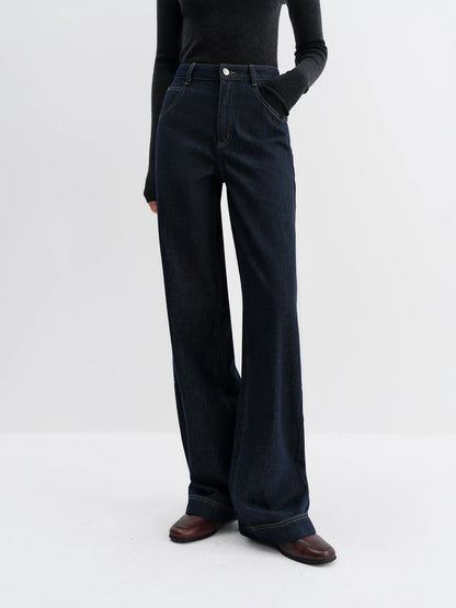 Straight High Waist Jeans for Women Winter Solid Simple All-match 2025 New Long and Short Versatile Pants Korean Style