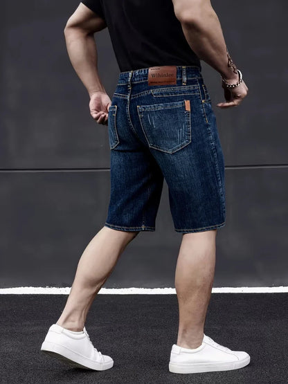 New Business Men's Jeans Casual Straight Stretch Fashion Classic Blue Black Men's Summer Denim Shorts Knee-Length