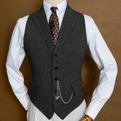 Men Vest Gray Herringbone Single Button With Lapel Waistcoat For Wedding Banquet Party Business Office Work Daily Men Suit Vest