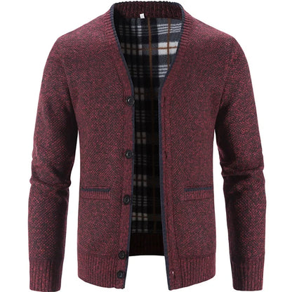 Men's Knit Cardigan Autumn Winter Sweater Coat Man Clothes Brown Blue Luxury Brand Button Fleece Lined Male Knitting Jackets