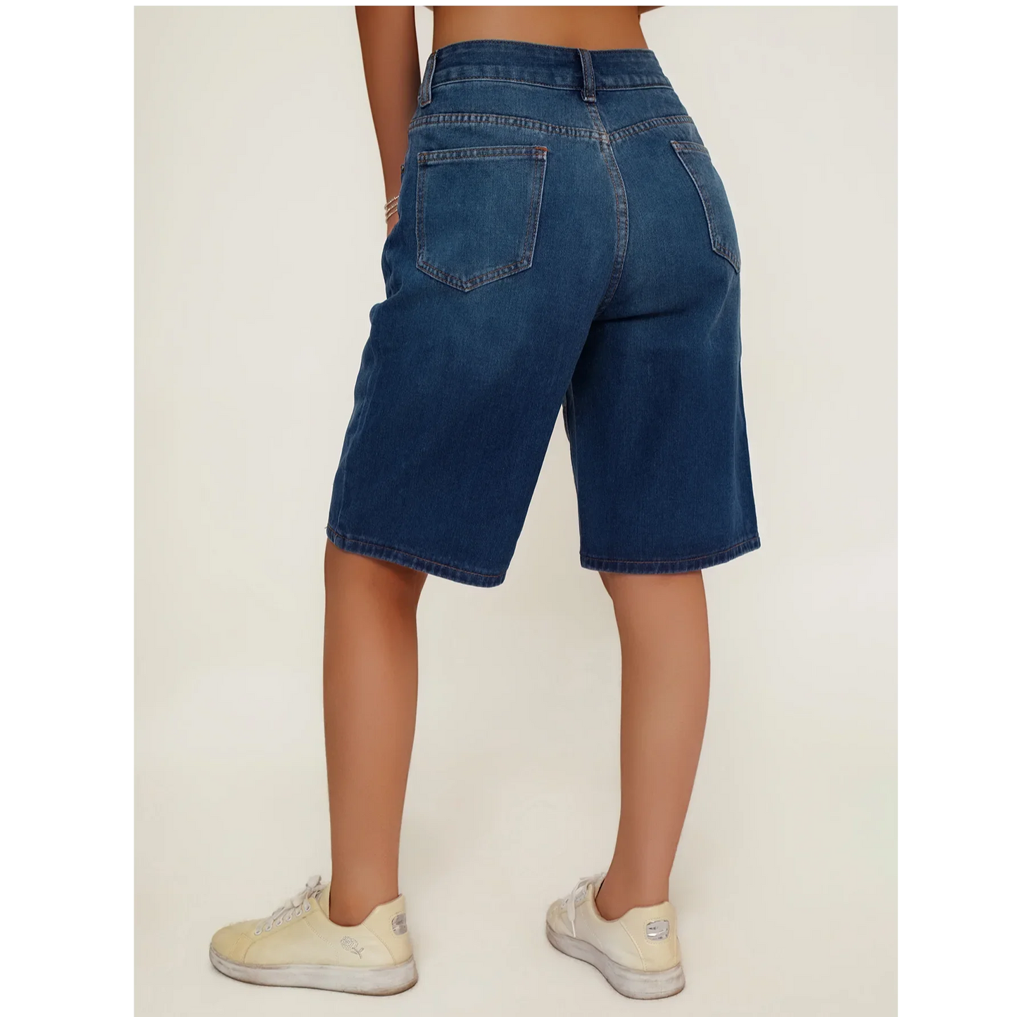 Women's Loose Fit Casual Denim Shorts Deep Blue American Style Spring Summer Suitable All-Match Ladies Jeans Shorts