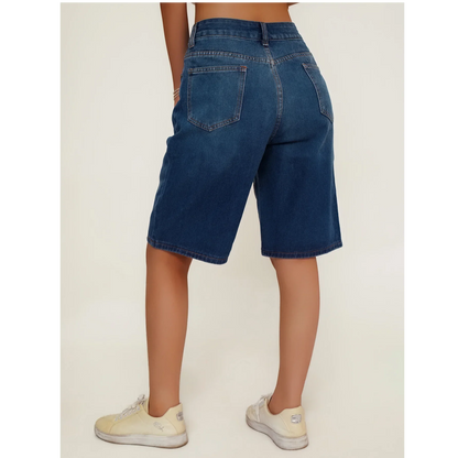 Women's Loose Fit Casual Denim Shorts Deep Blue American Style Spring Summer Suitable All-Match Ladies Jeans Shorts