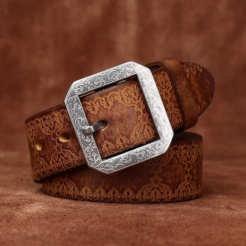 3.8CM Pure Cowhide High Quality Genuine Leather Belts for Men Strap Male Stainless Steel Buckle Jeans Thickening Cowboy Cintos