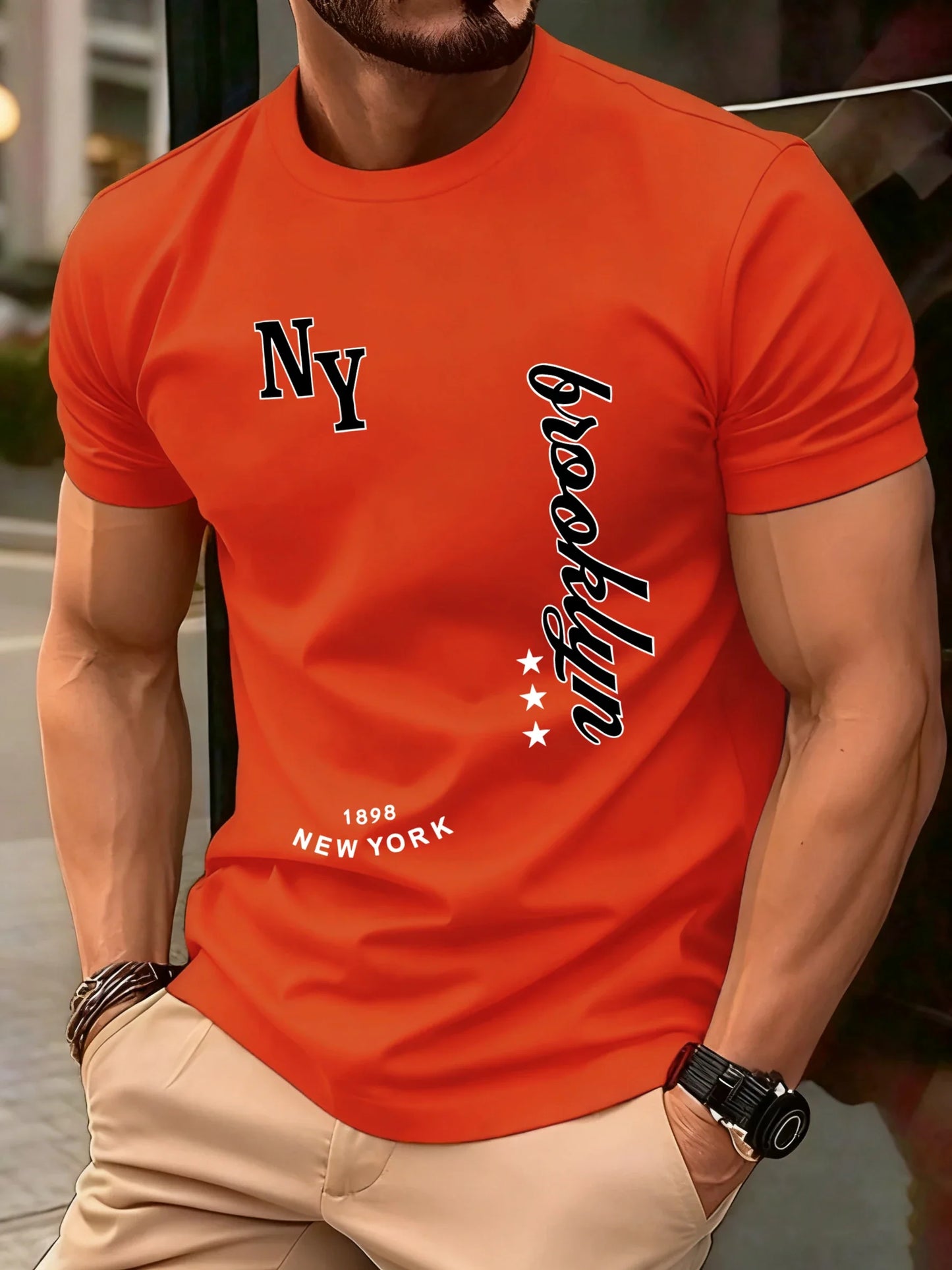 New York Brooklyn 1898 Art Letter T-Shirts Men Summer Cotton O-Neck T Shirt All-Match Casual Top Loose Fashion Man Retro Clothes