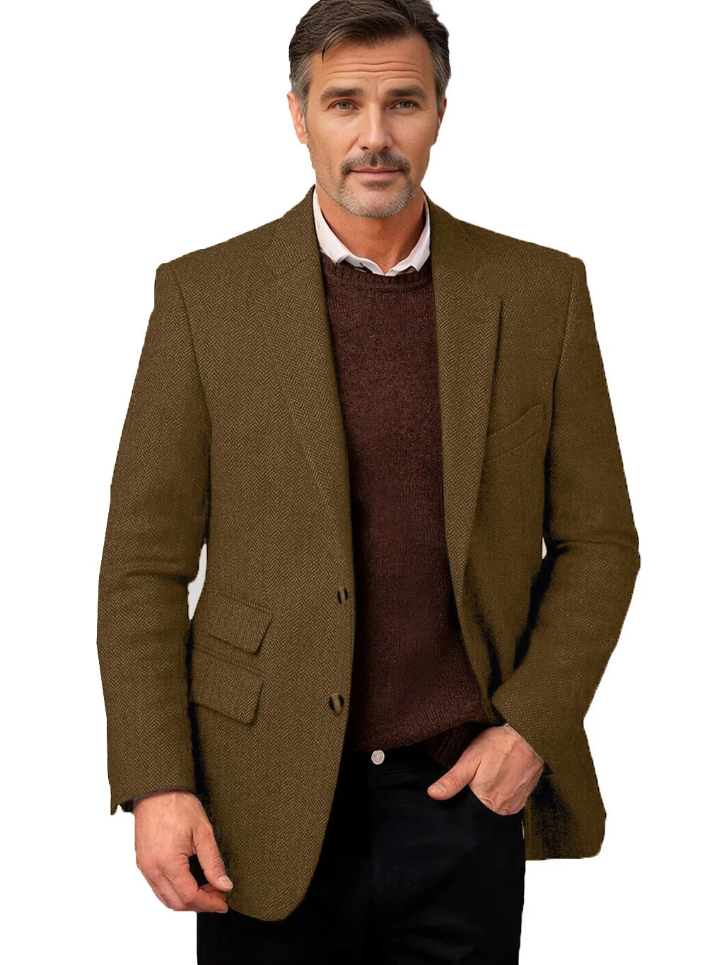 Vintage Men's Herringbone Tweed Blazer Notch Lapel 2 Button Slim Fit Suit Jacket Casual Business for Office Wedding Daily Wear