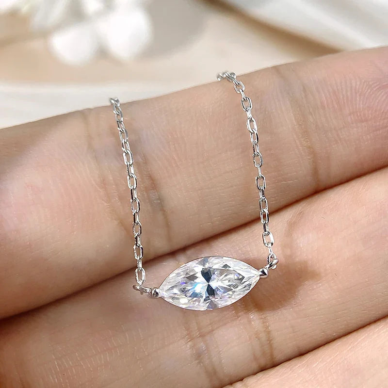 Marquise Cut 1-3CT Zircon or Moissanite Necklace for Women Gemstone Lab Diamond Pendant 925 Sterling Silver Plated 14K