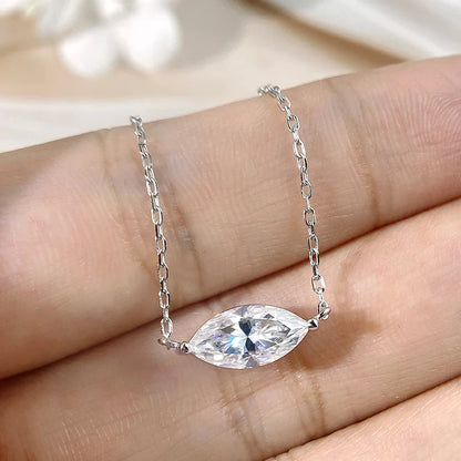 Marquise Cut 1-3CT Zircon or Moissanite Necklace for Women Gemstone Lab Diamond Pendant 925 Sterling Silver Plated 14K
