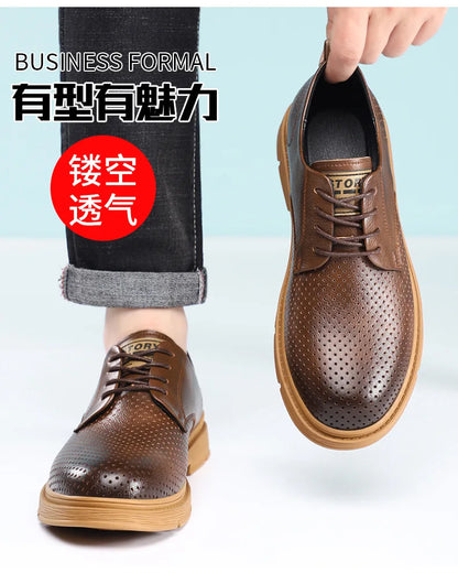Summer Autumn New Low Top Cow Leather Shoes for Men Hallow Lace Designer Platform Shoes Male Fashion Business Casual Shoe Man