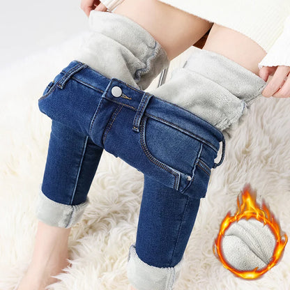 Women's Fleece Warm Winter Jeans Thicken Elastic Skinny Pencil Pants Fashion Korean Slim Plush Thermal Leggings Trousers
