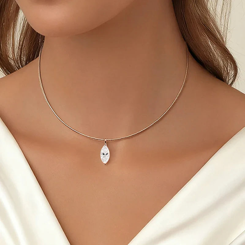 3CT 7*14MM Marquise Cut Moissanite Necklace for Women Solitaire Pendant Sparkling Chain Lab Diamond Pure 925 Jewelry