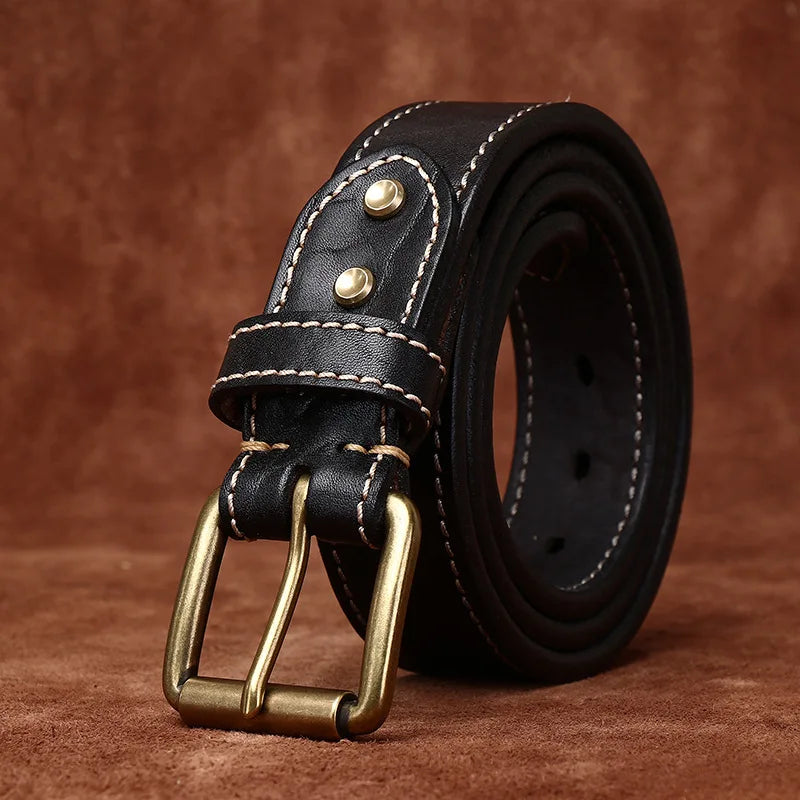 3.8CM Men High Quality Genuine Leather Belt Luxury Designer Brass Pin Buckle Belts Pure Thick Cowskin Strap Male Jeans for Man