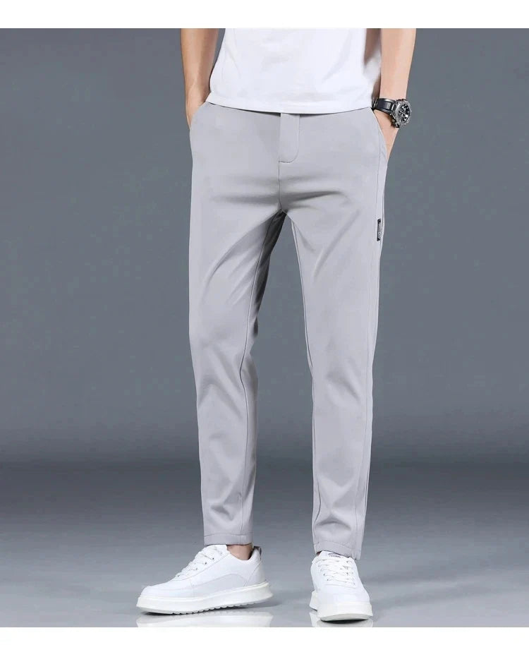 2026 Summer New Thin Ice Silk Stretch Men's Pants Casual Elastic Waist Smooth Trouser Pants Male Brand Clothing 5 Colour