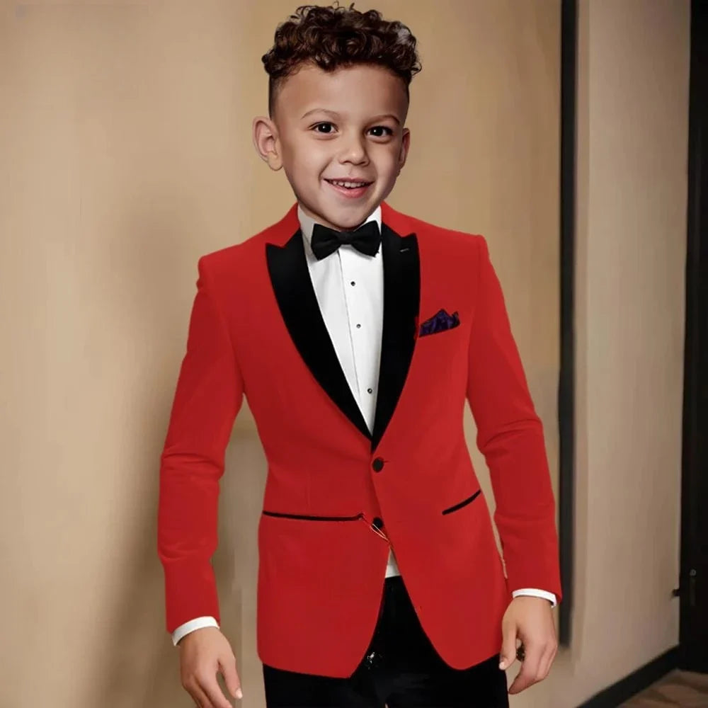 Fashionable Velvet Collar Boys Slim Fit Suits 2 Pieces Host Costumes,Elegant Formal Kids Suit Set Birthday Party Outfit 2-20T