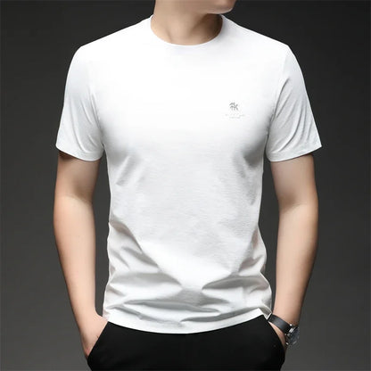 2026 New Men's Korean Style Fashion Badge Short Sleeved Sleeve Round Neck T-shirt Casual and Comfortable Summer Versatile Top