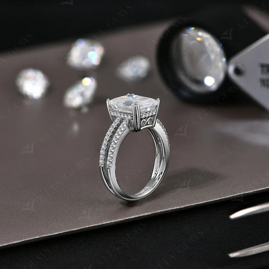 Bague diamant moissanite taille émeraude 5 carats pour femmes hommes 11*9mm D VVS1 argent 925 bijoux de mariage avec certificat
