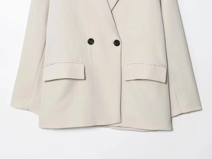 Fall Elegant Lady Commute Blazer Lapel Double-breasted Blazer Coat 2025 Spring Autumn Fashion Minimalist Office Women Blazer