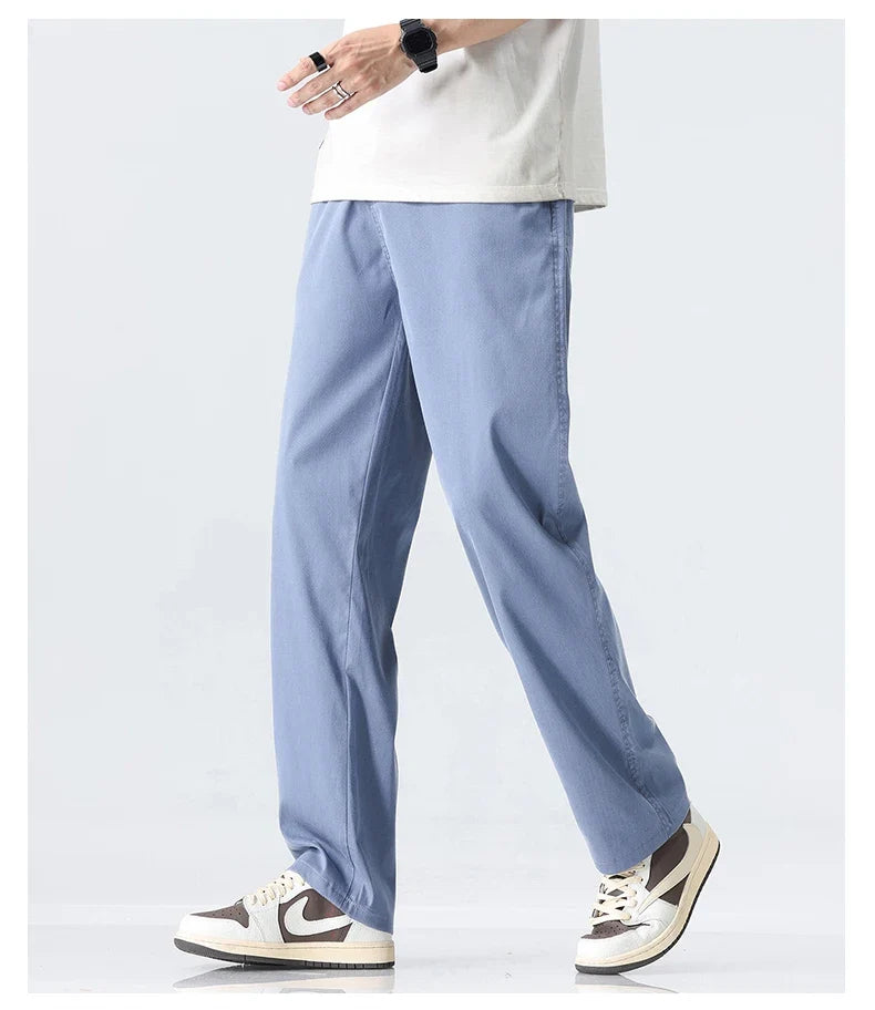 Coffee Ultra-thin Wide Pants Men Lyocell Fabric Breathable Soft Straight Casual Trousers Loose Simple Male Sweatpants