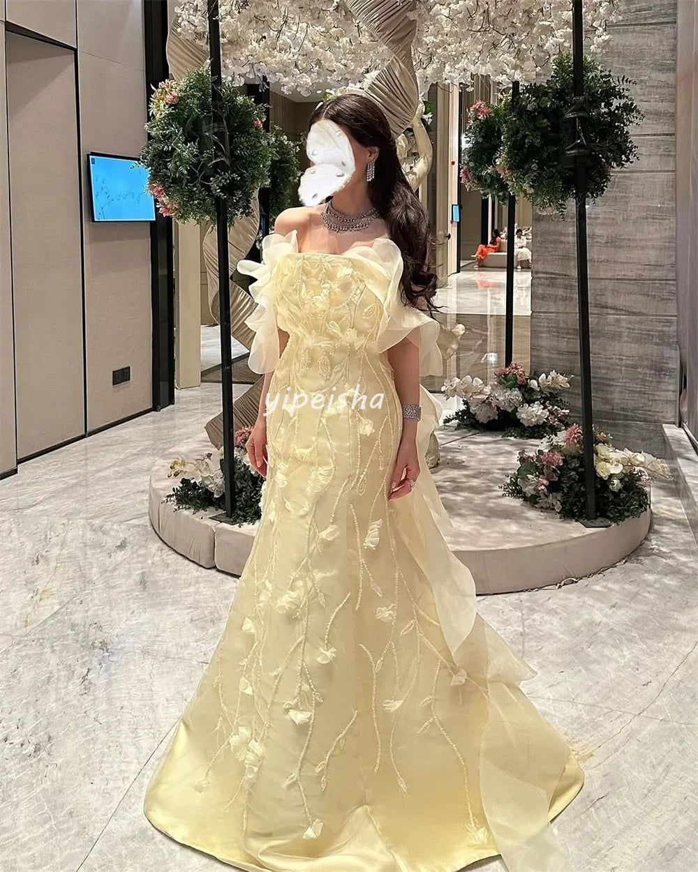 Customized High Quality Matching Charmeuse Handmade Flower Pleat A-line Strapless Long Dresses Bespoke Occasion Dresses Elegant