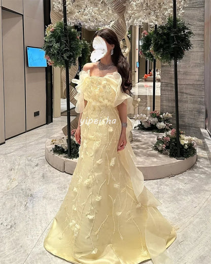 Customized High Quality Matching Charmeuse Handmade Flower Pleat A-line Strapless Long Dresses Bespoke Occasion Dresses Elegant