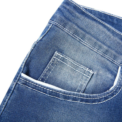 Vintage Men Jean Denim Pants Washed Pockets Mid Waist Zipper Fly Loose Fit Punk Style Distressed Ankle Length Straight Jeans