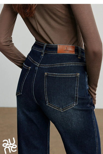 Women Denim jeans 2025 Autumn New Lycra Stretch Mid Waist Cotton Flares Pants