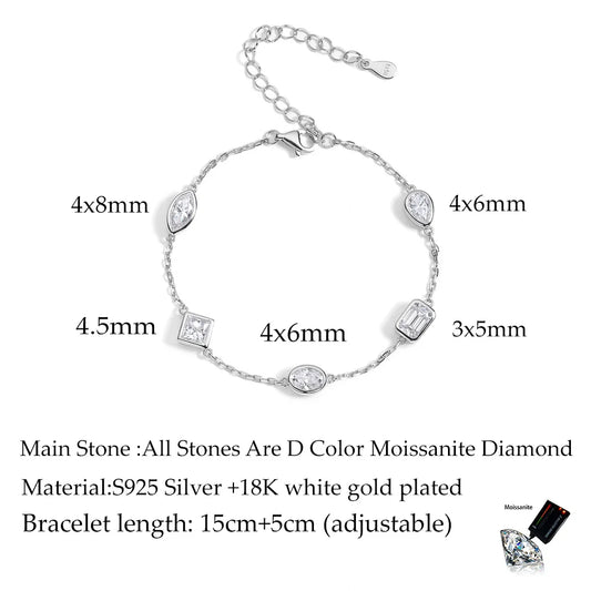 Bracelets en moissanite taille ovale/poire 0,5 carat, 15+5 cm, en argent S925 plaqué or 18 carats, pour femmes, chaîne de poignet, cadeau de bijoux fins