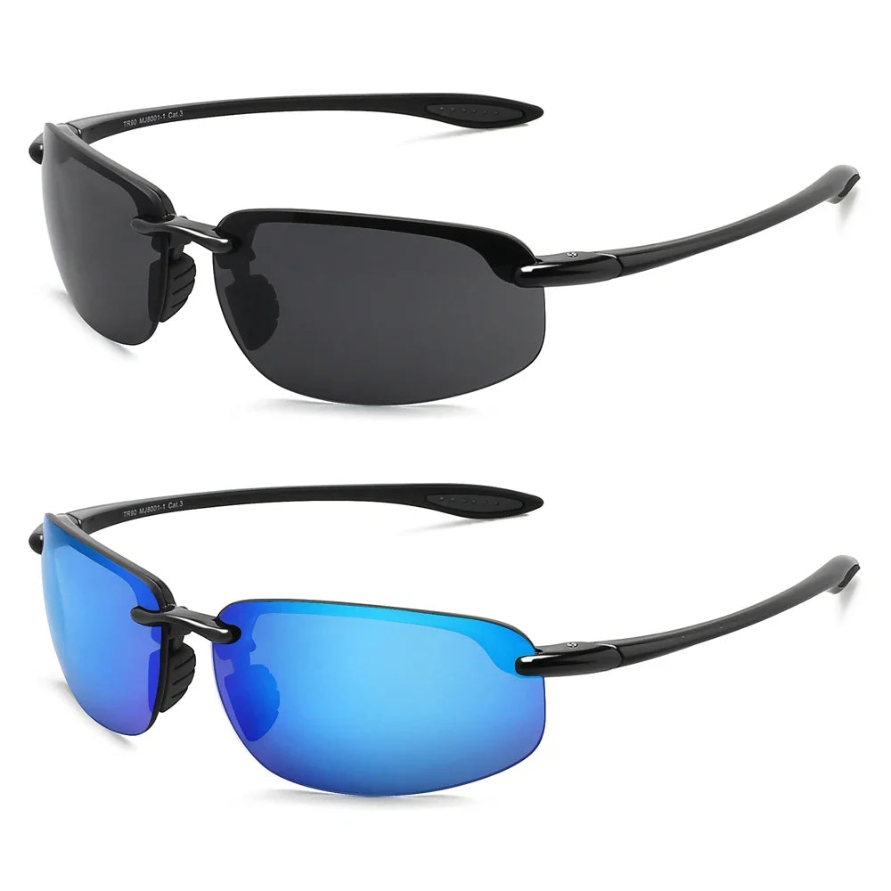 2Pack Polarized Sports Sunglasses for Men Women TR90 Lightweight Rimless Frame UV400 Running Fishing Driving 801