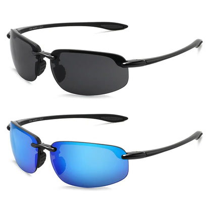 2Pack Polarized Sports Sunglasses for Men Women TR90 Lightweight Rimless Frame UV400 Running Fishing Driving 801