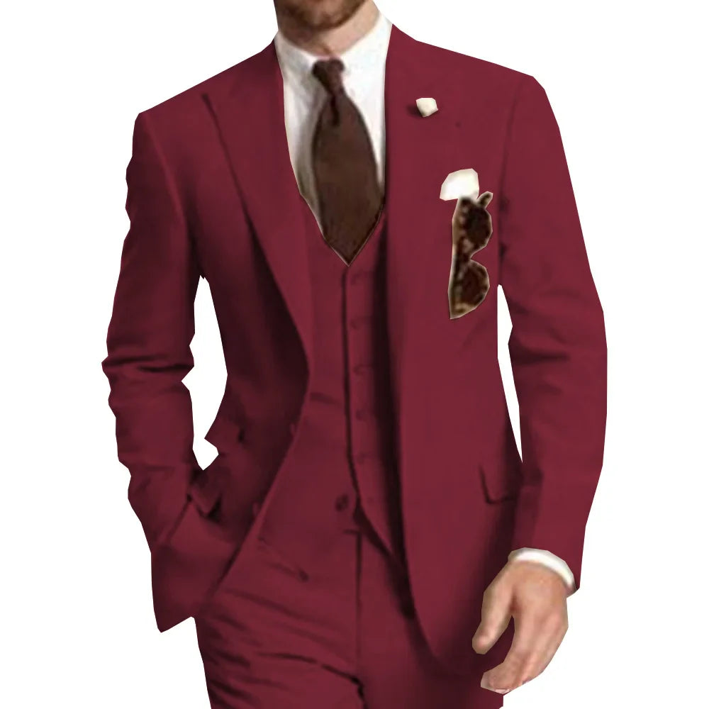 Business Party Best Men wedding Suit Peaked Lapel Two Button Custom Made Wedding Groom Tuxedos Jacket Pants Vest