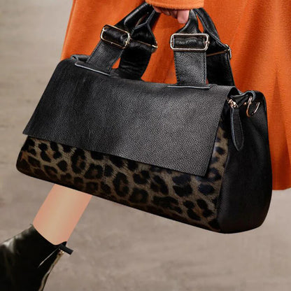 Genuine Leather Tote Handbags for Women, Leopard Shaped Cow Skin Office Bag with Long Strap, Luxury Crossbody Shoulder Bags