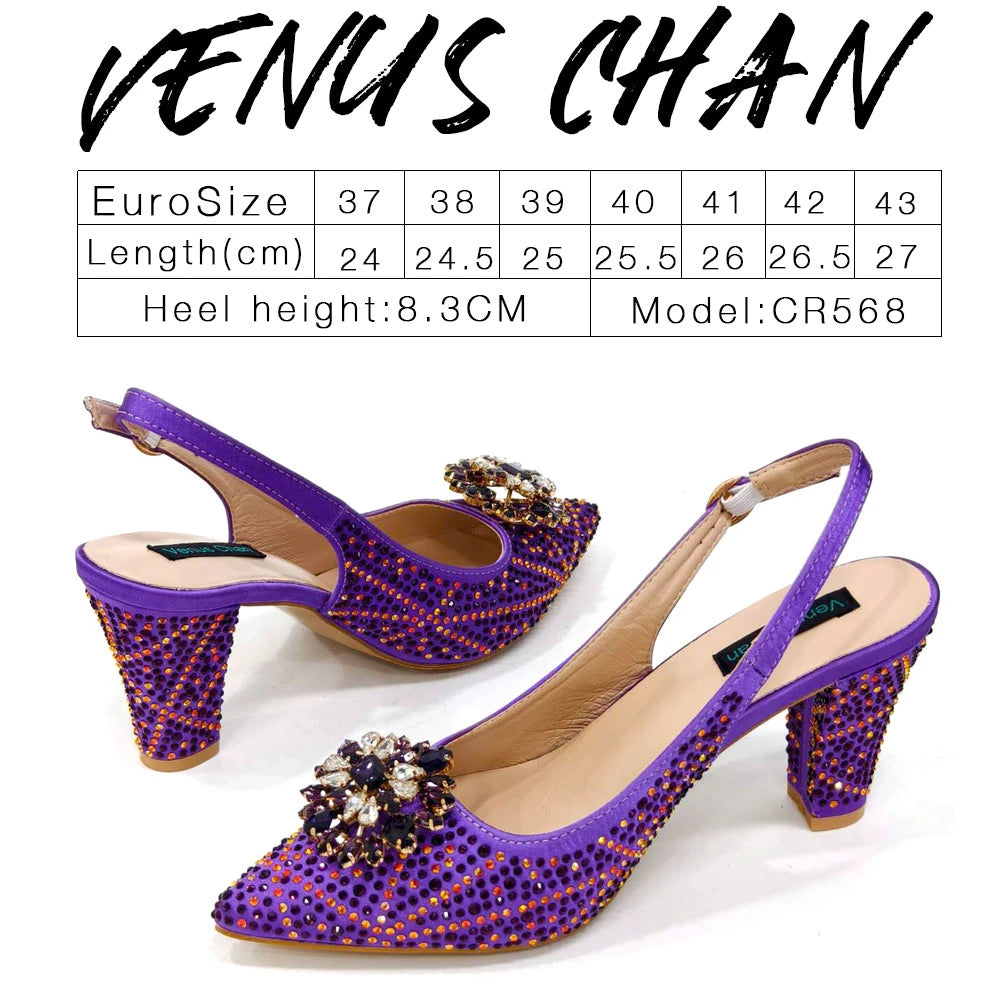 Nigerian Women Heel Party Ladies Italian Design Shoes And Bag Set Decorated with Rhinestone Handbag Wedding Party