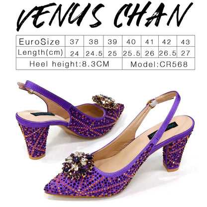 Nigerian Women Heel Party Ladies Italian Design Shoes And Bag Set Decorated with Rhinestone Handbag Wedding Party
