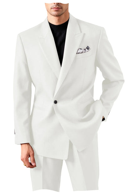 Men's Serge Tuxedo Suit Set One Button Peak Lapel Slim Fit 2 Piece Blazer Pants Casual Business Wedding Formal Outfit