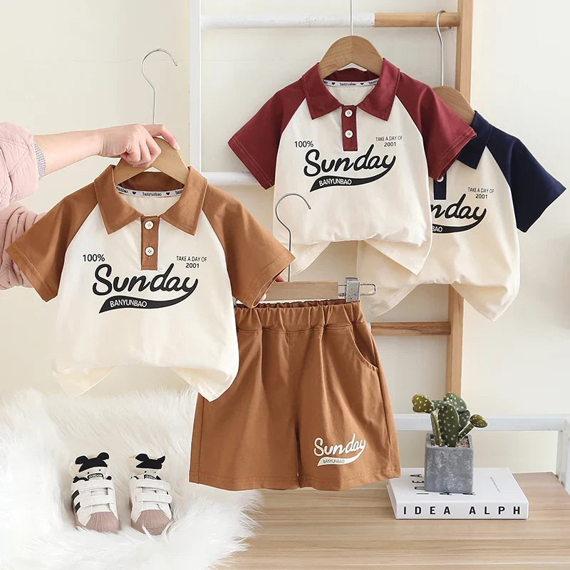 Children's Clothing Set for Baby Boy Girl Summer Letter Polo T-Shirt Shorts 2-Piece Suit Cute Infant Outfit