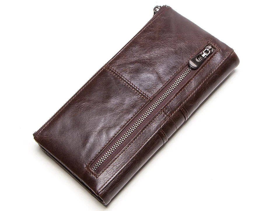 Men Clutch Wallet Genuine Leather Long Wallet Hasp Card Holder Vintage Male Zipper Coin Purse Money Clip Women Purse