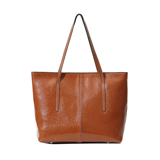 New Coffee Women Handbag 100% Genuine Leather Ladies Shoulder Purse Ladies Black Tote Bag Large Capacity Shopper Bags Brown