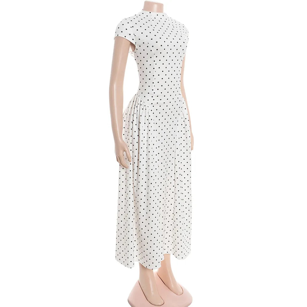White Polka Dot Long Dress Summer Sexy High-Waisted Vintage Print Sleeveless Dress Casual Party Vacation New Women Dress