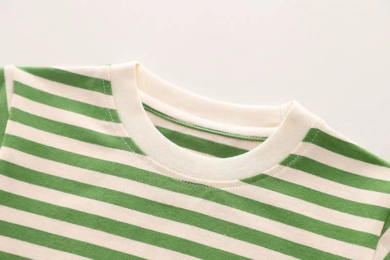 Summer Kids Boys Clothing Toddler Casual Dinosaur Clothes Strips T Shirt Cartoon Bib  Short Pants 2Pcs/Set Children Suit Sets