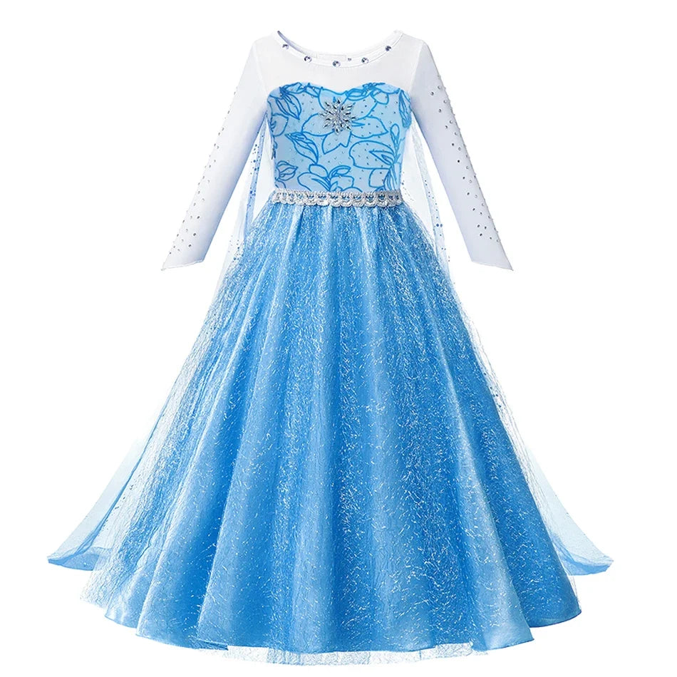 Elsa Anna Snow Queen Princess Dress for Girls Birthday Halloween Christmas Carnival Cosplay Outfit Kids 2-8Y Vestido