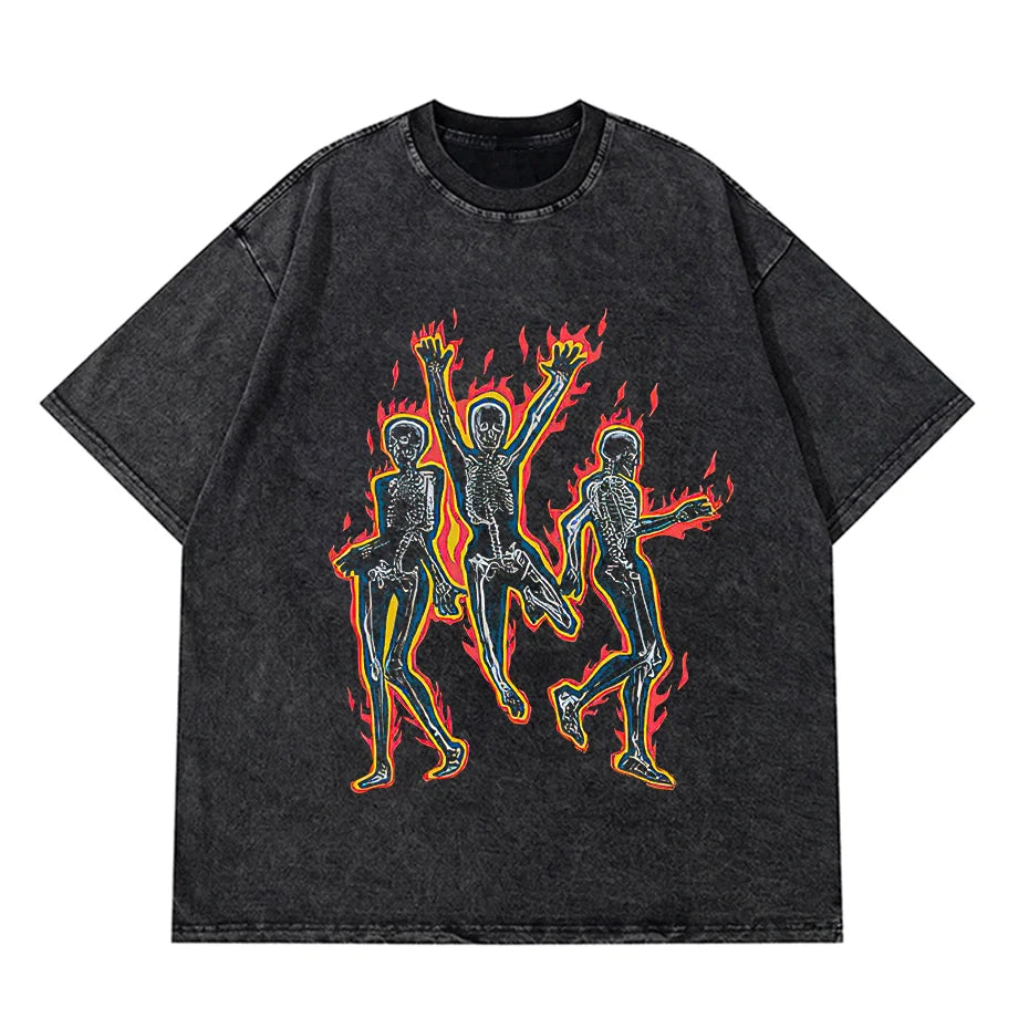 Anime Pain Printed T Shirt Men Retro Washed 100% Cotton Tops Tees Harajuku Tshirt 2023 Streetwear Hip Hop Male T-shirts
